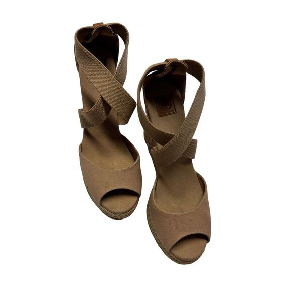 Tory Burch Women's Size 11 ‘Natanya’ Linen Blend Cork Espadrille Wedges - Picture 6 of 11